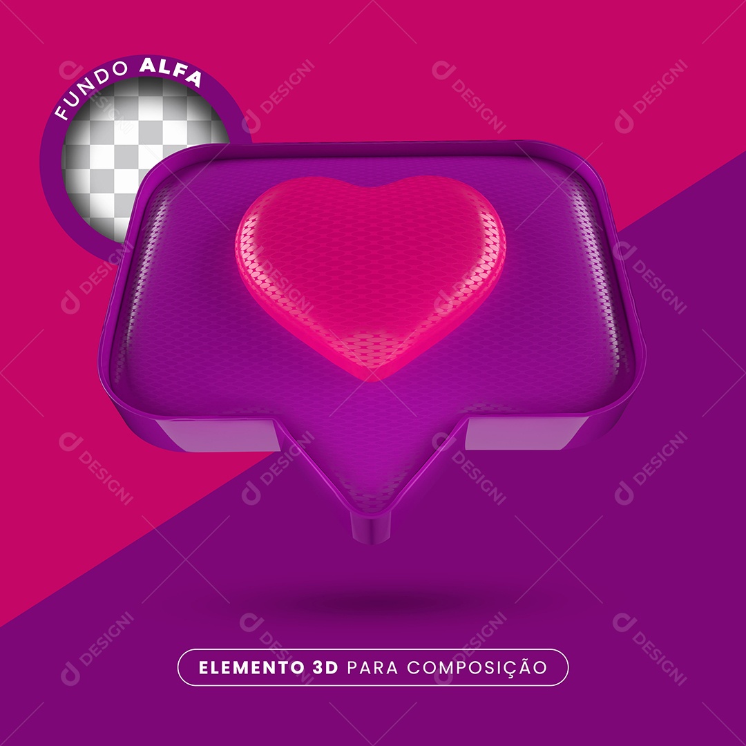 Elemento 3D Like Roxo Coração Rosa Para Composição PSD