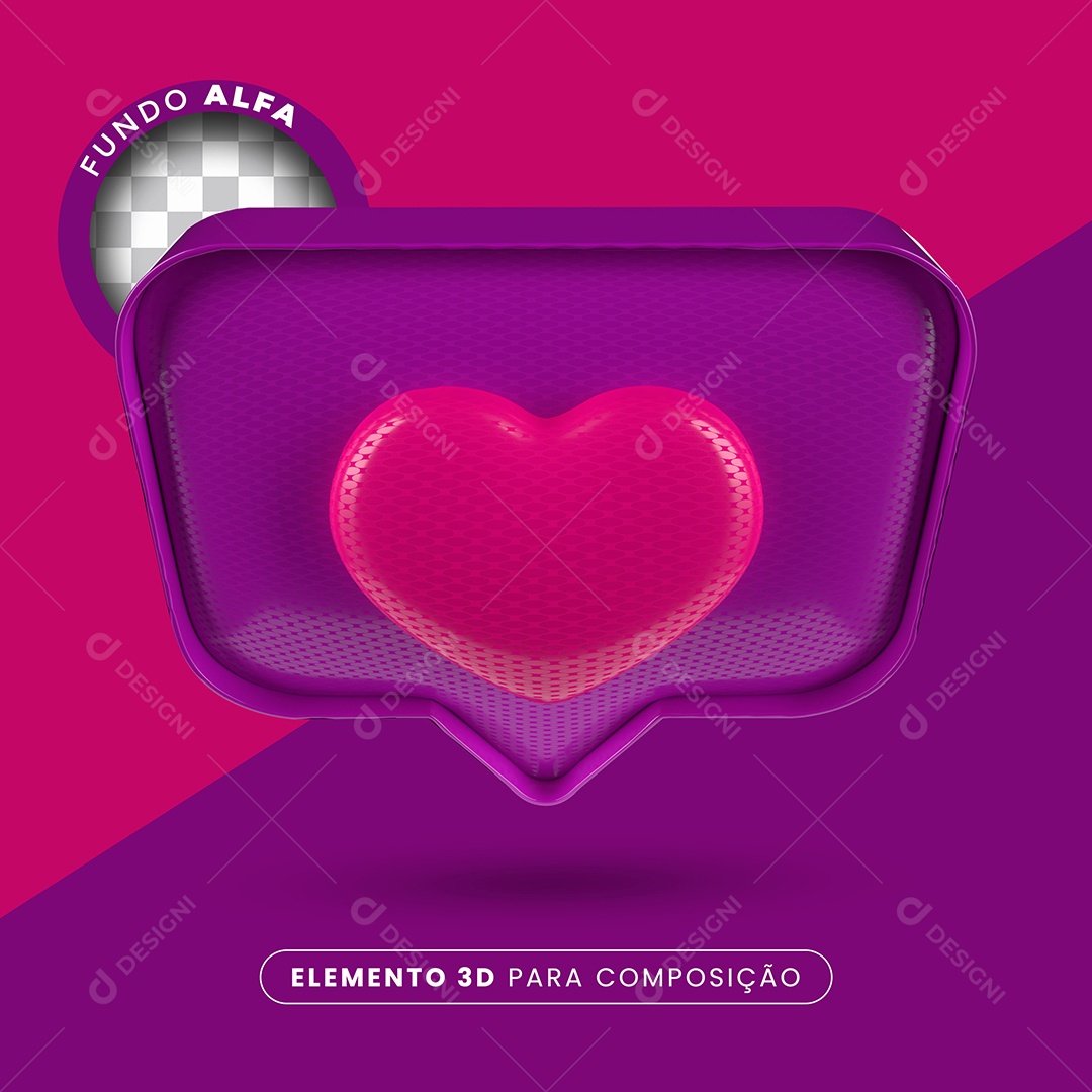 Like Roxo Coração Rosa Elemento 3D Para Composição PSD