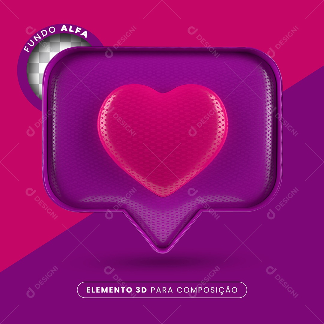 Like Roxo Coração Rosa Elemento 3D Para Composição PSD