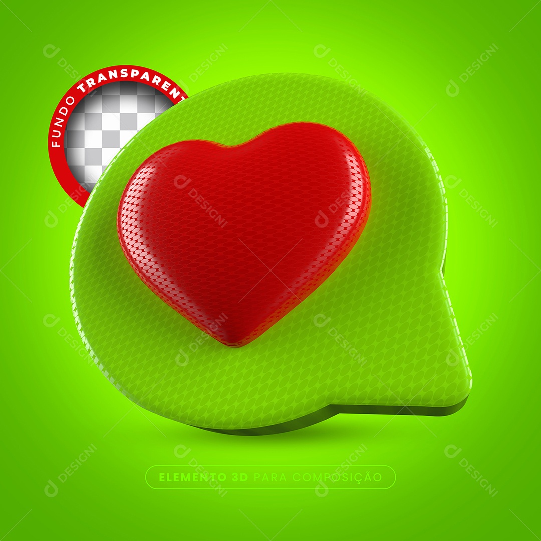 Elemento 3D Like Verde Coração Vermelho Para Composição PSD