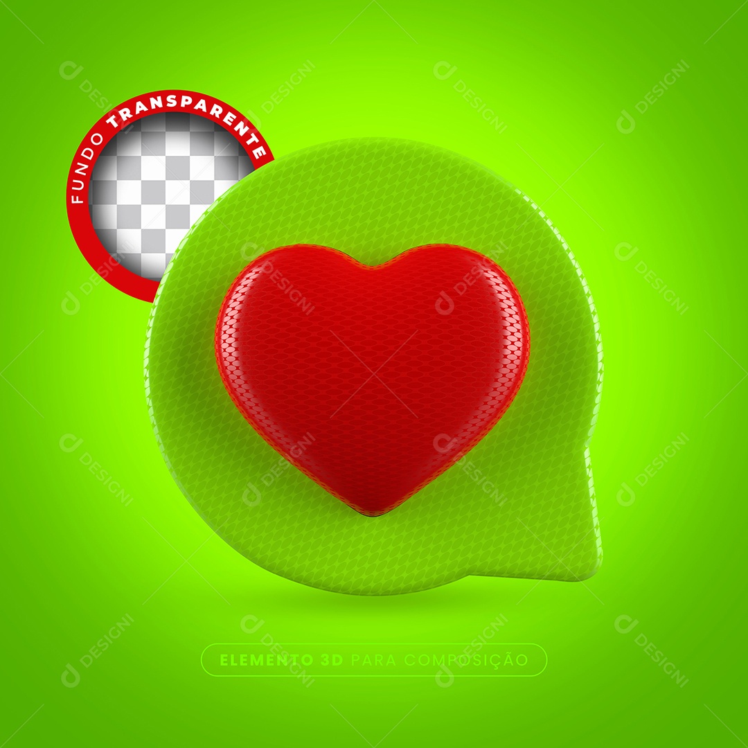Like Verde Coração Vermelho Elemento 3D Para Composição PSD