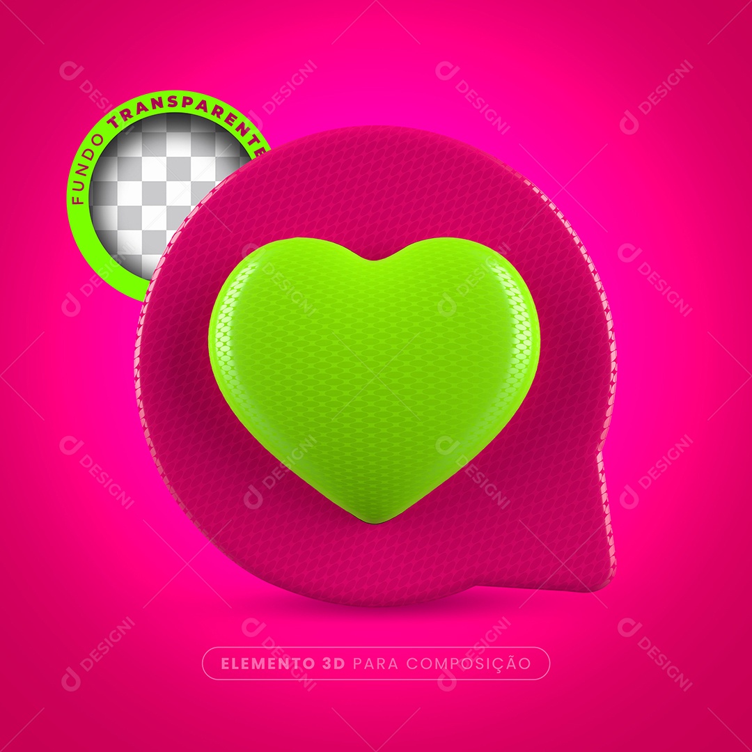 Elemento 3D Like Rosa Coração Verde Para Composição PSD