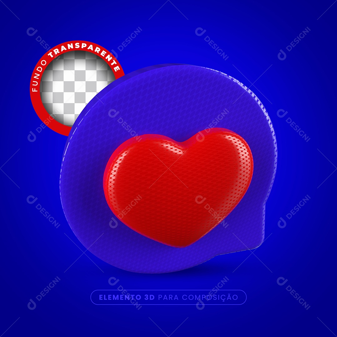 Elemento 3D Like Azul Coração Vermelho Para Composição PSD