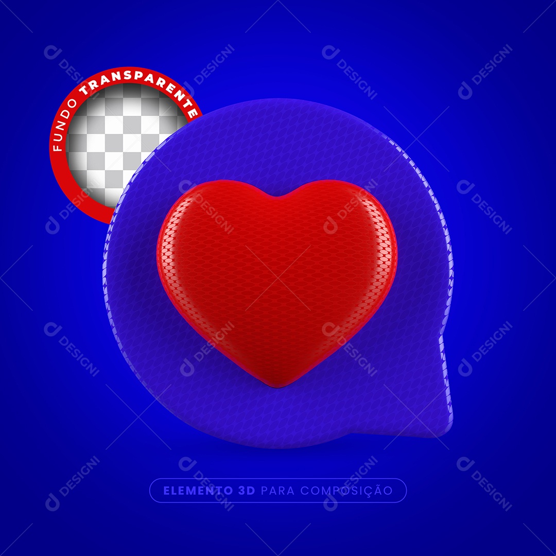 Elemento 3D Like Azul Coração Vermelho Para Composição PSD