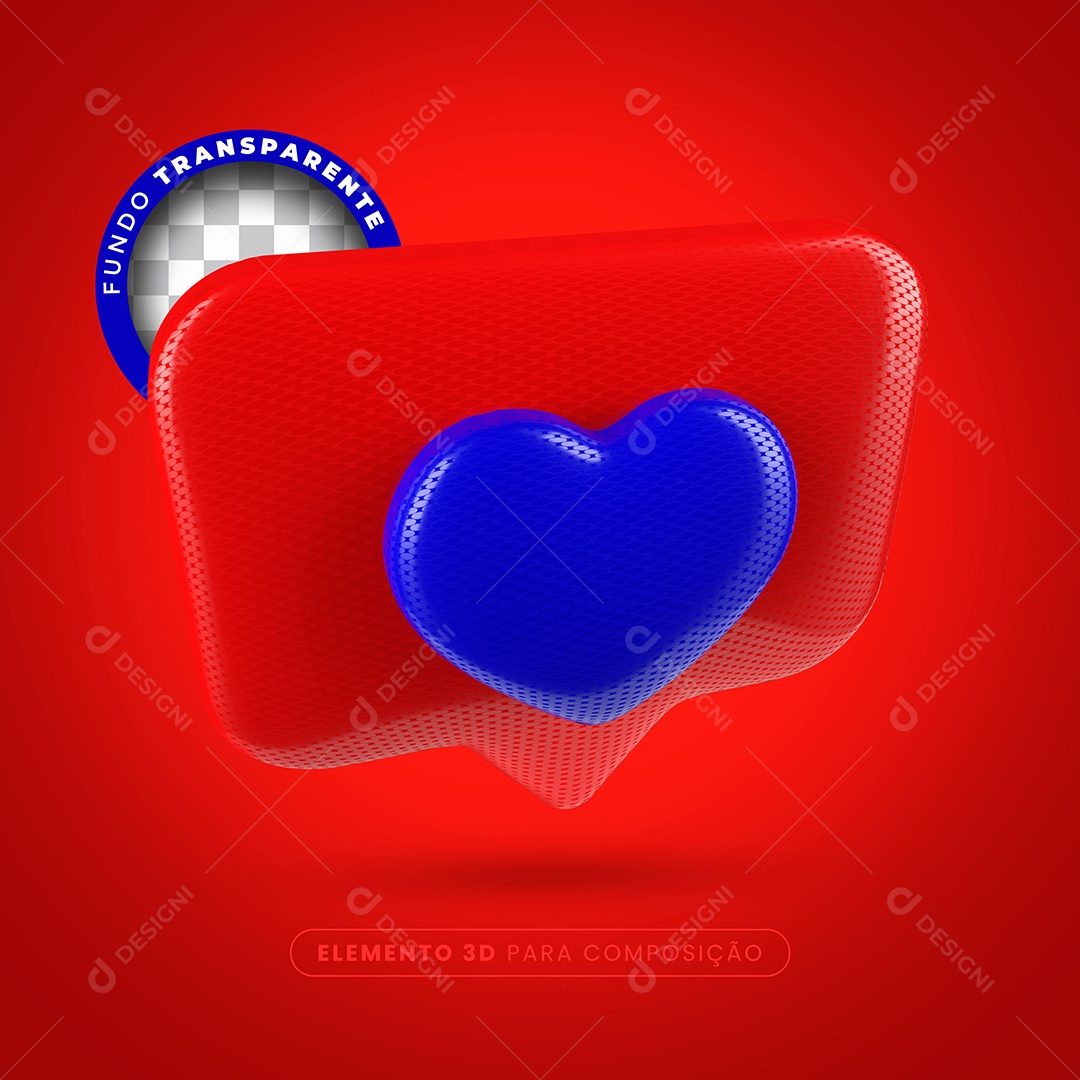 Elemento 3D Like Vermelho Coração Azul Para Composição PSD