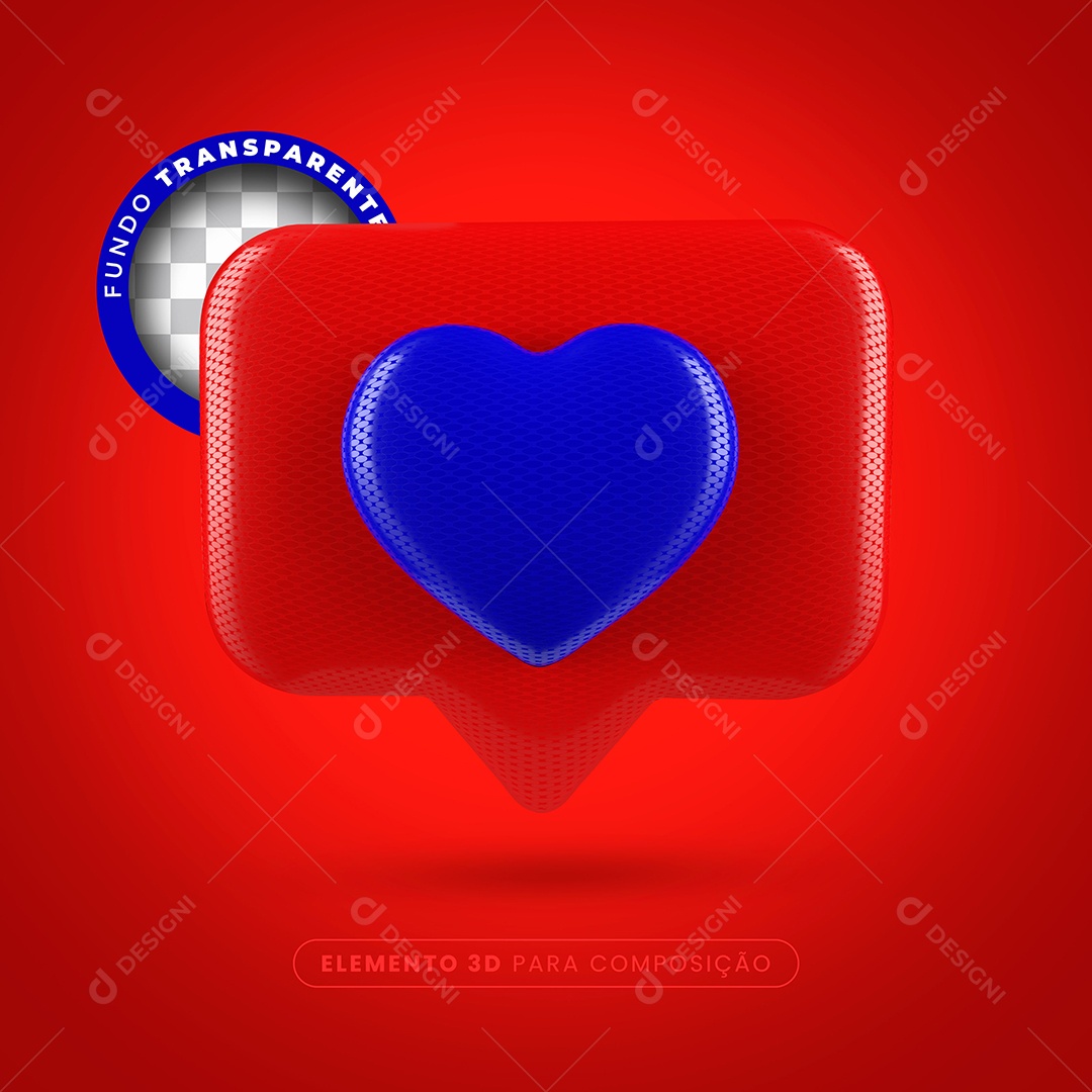 Elemento 3D Like Vermelho Coração Azul Para Composição PSD