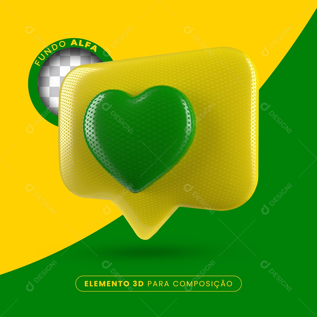 Elemento 3D Like Amarelo Coração Verde Para Composição PSD