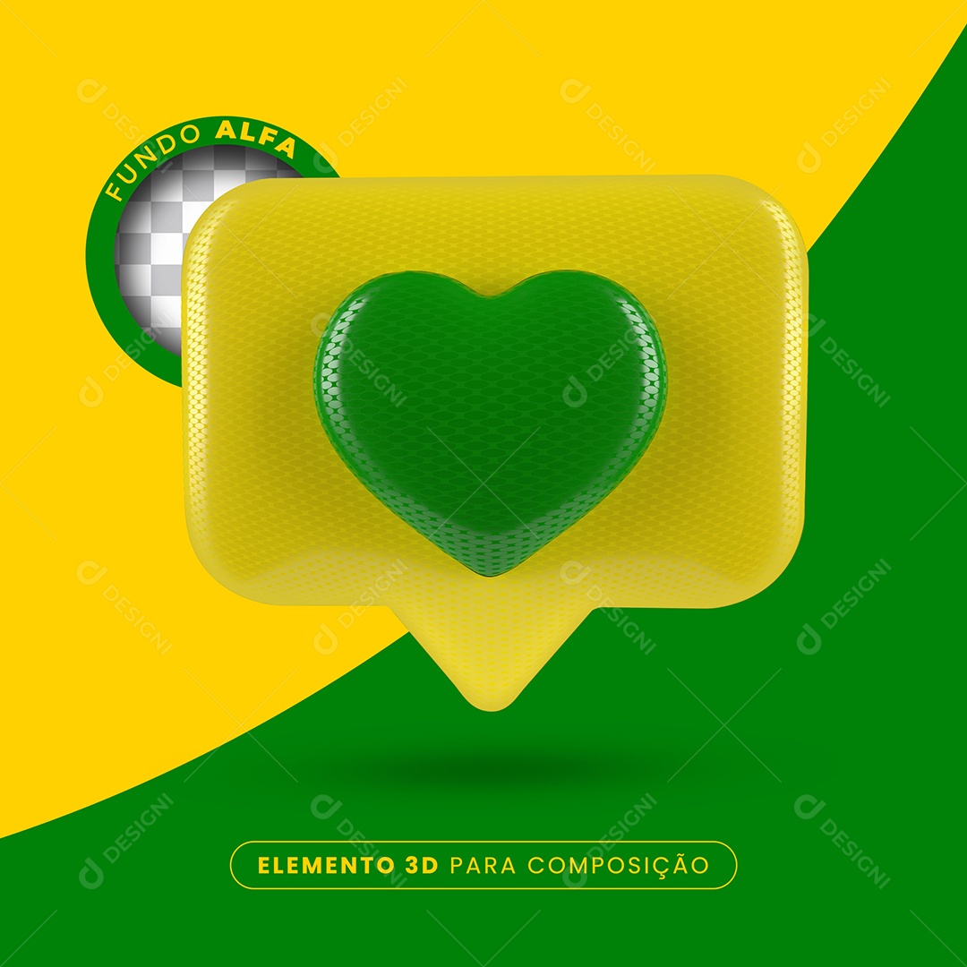 Elemento 3D Like Amarelo Coração Verde Para Composição PSD