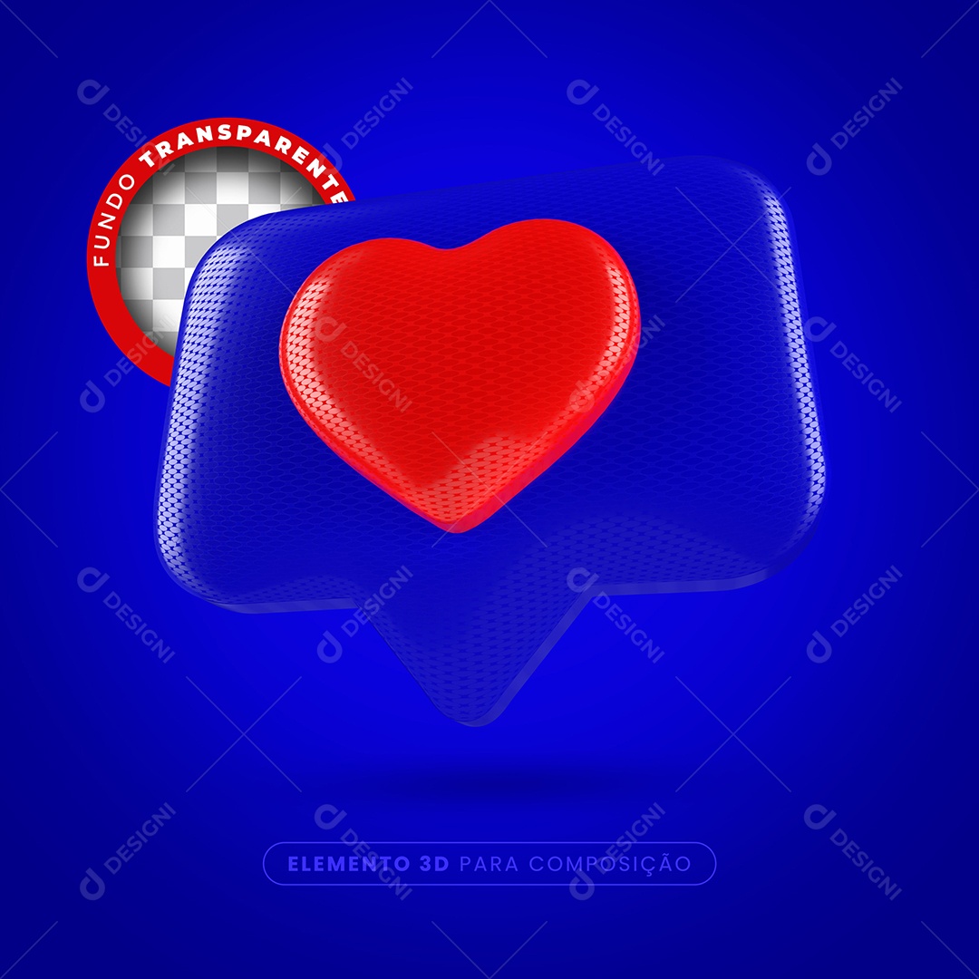 Like Azul Coração Vermelho Elemento 3D Para Composição PSD