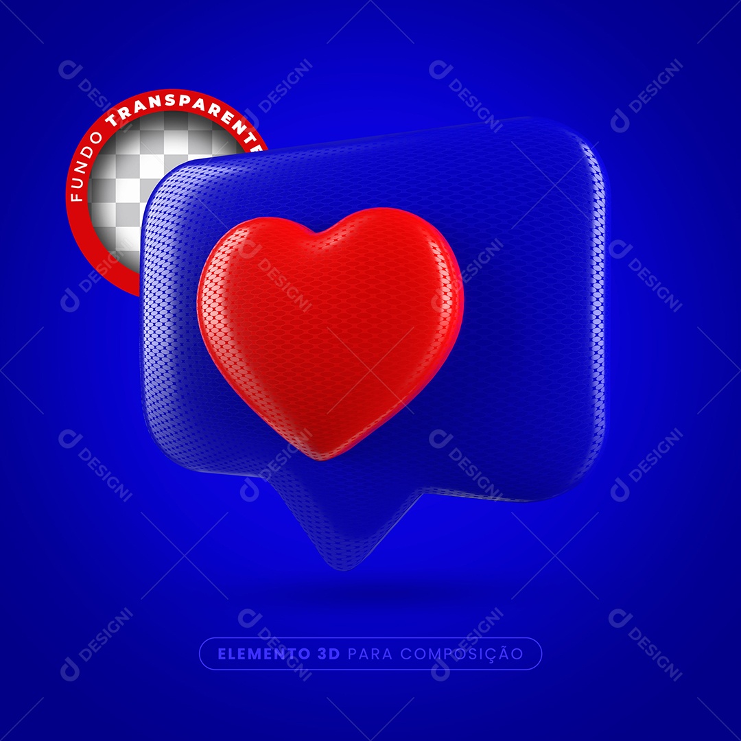 Elemento 3D Like Azul Coração Vermelho Para Composição PSD
