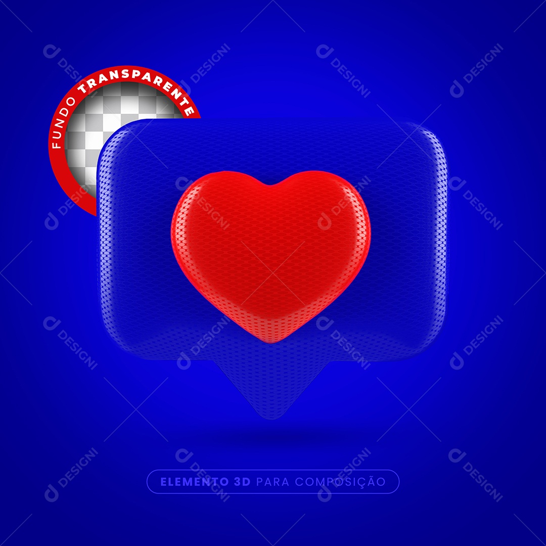 Elemento 3D Like Azul Coração Vermelho Para Composição PSD