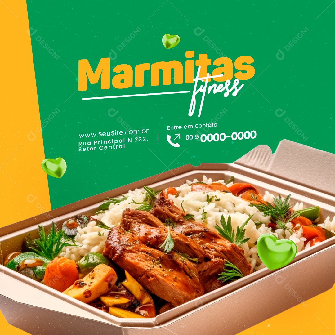 Marmitaria Fit Restaurante Marmitas Fitness Entre em Contato Social Media PSD Editável