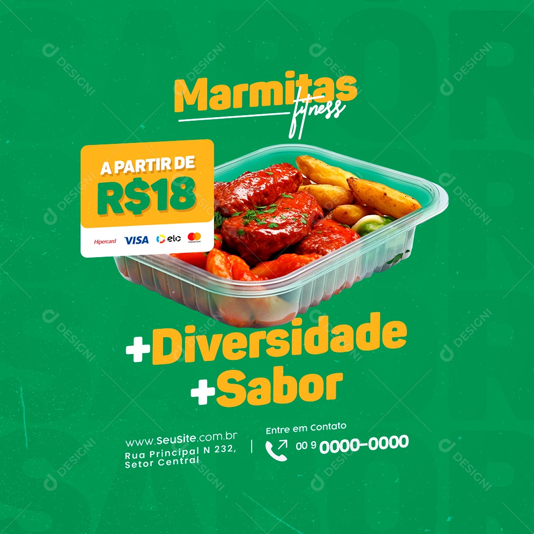 Marmitaria Fit Restaurante Marmitas Fitness Diversidade Sabor Social Media PSD Editável