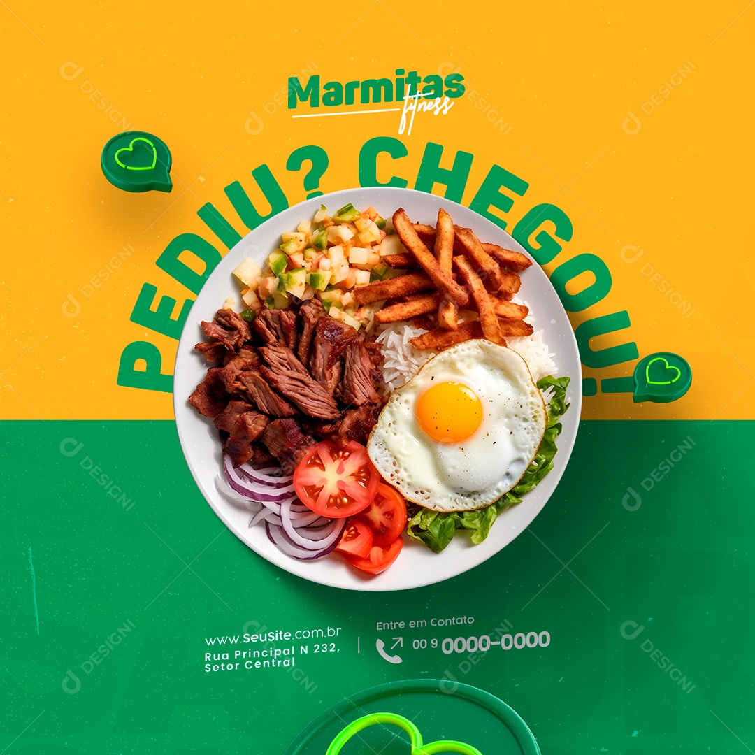 Marmitaria Fit Restaurante Pediu Chegou Marmitas Fitness Social Media PSD Editável
