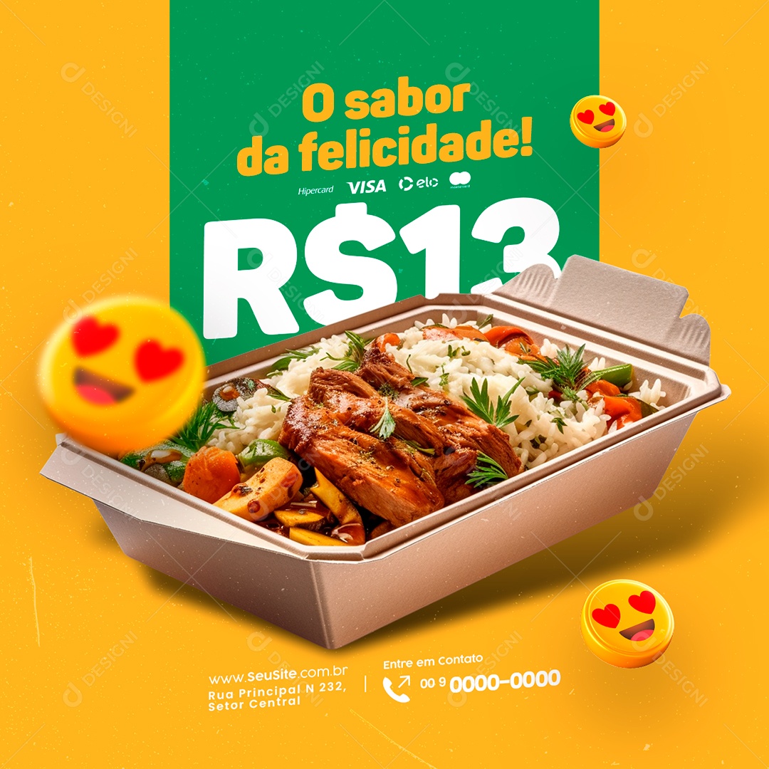 Marmitaria Fit Restaurante O Sabor de Felicidade Social Media PSD Editável