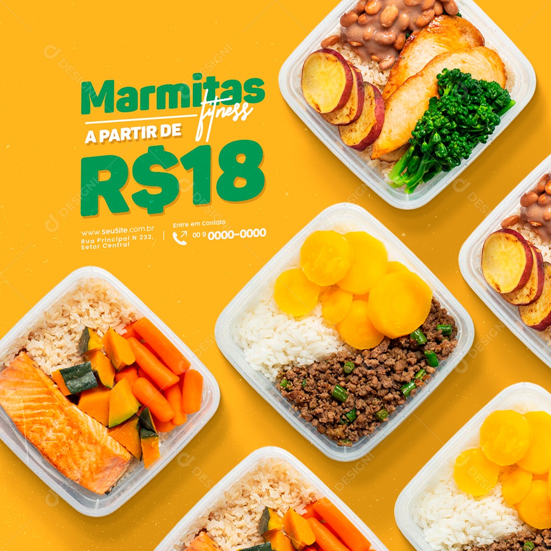 Marmitaria Fit Restaurante Marmitas Fitness A Partir de 18 Social Media PSD Editável