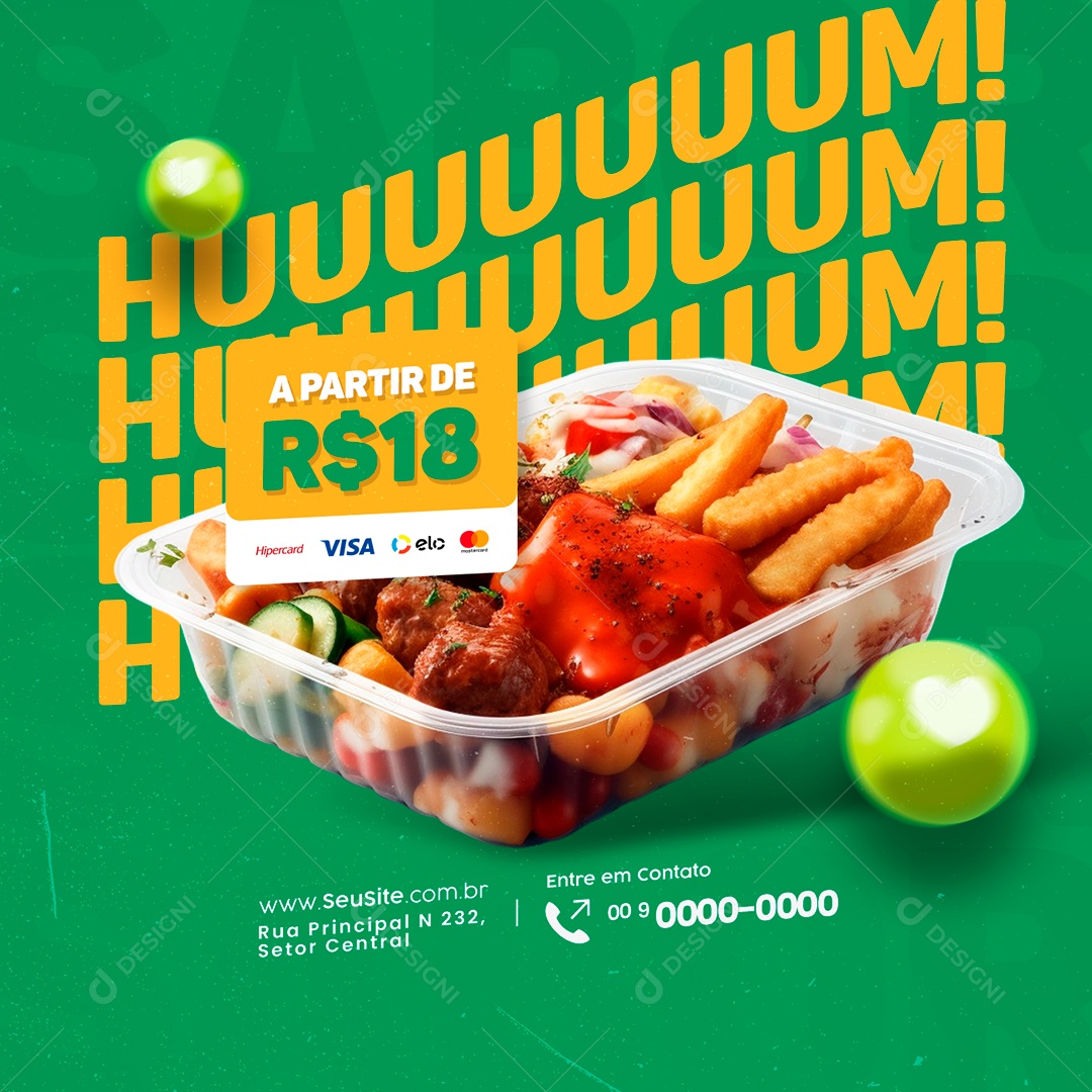 Marmitaria Fit Restaurante Huuuuuum Social Media PSD Editável