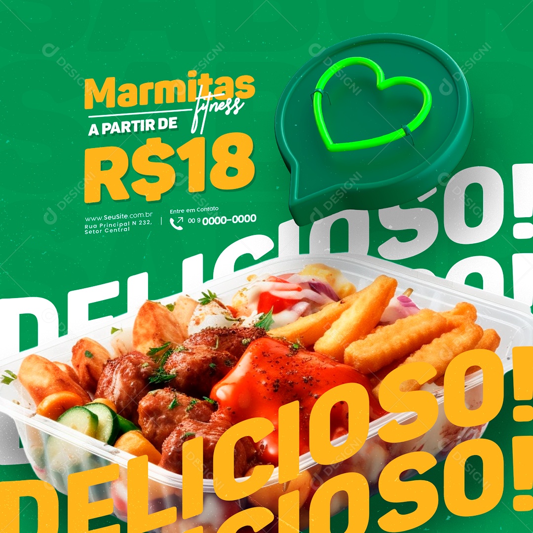 Marmitaria Fit Restaurante Marmitas Fitness Social Media PSD Editável