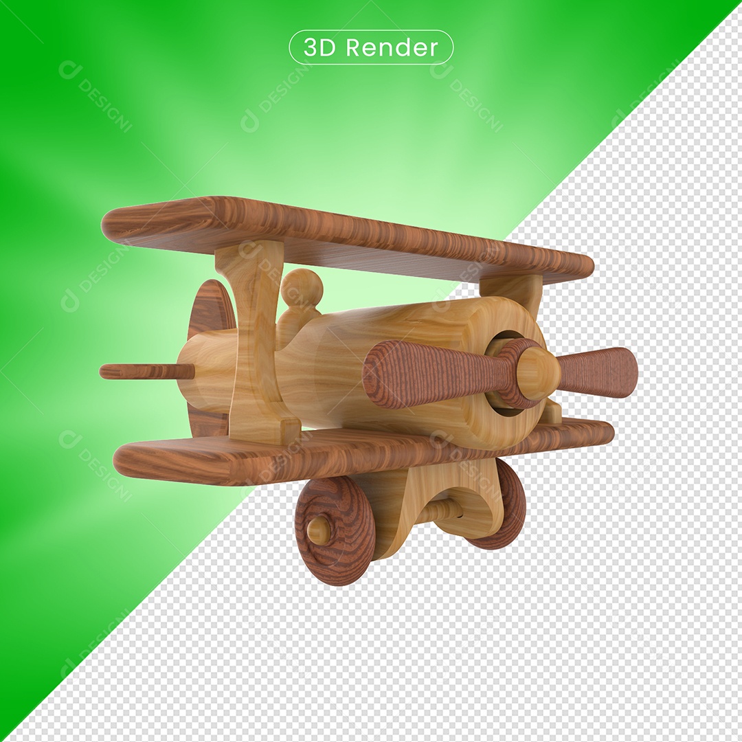 Avião de Madeira Brinquedo do Dia das Crianças Elemento 3D para Composição PSD