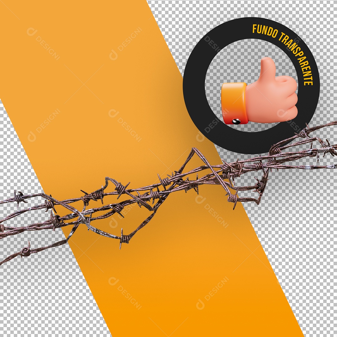 Elemento 3D Arames Farpado Traçado para Composição PSD