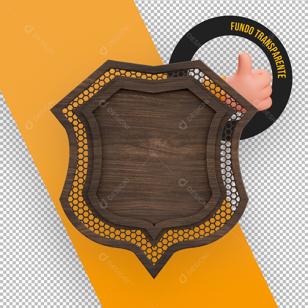 Painel de Madeira Metal e Grades em Forma de Emblema Elemento 3D para Composição PSD