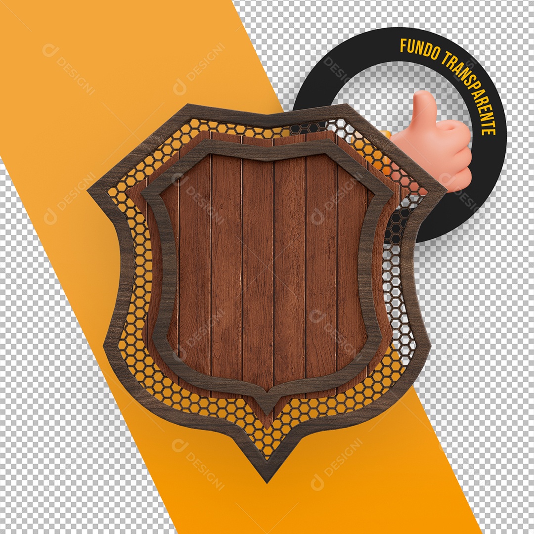 Painel de Madeira Metal e Grades em Forma de Emblema Elemento 3D para Composição PSD