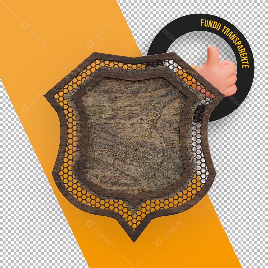 Painel de Madeira Metal e Grades em Forma de Escudo Elemento 3D para Composição PSD