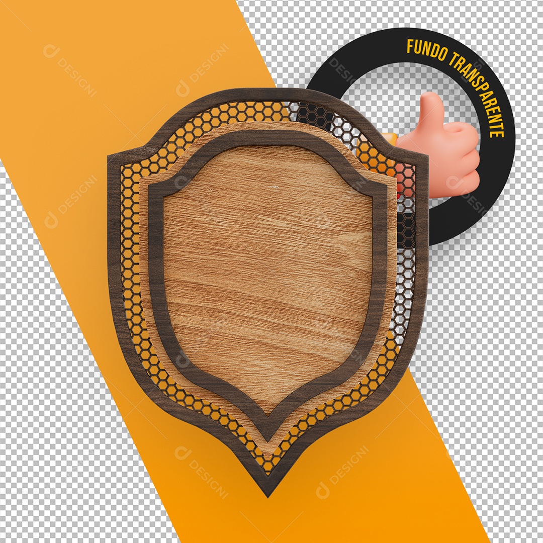 Elemento 3D Painel de Madeira Metal e Grades em Forma de Escudo para Composição PSD