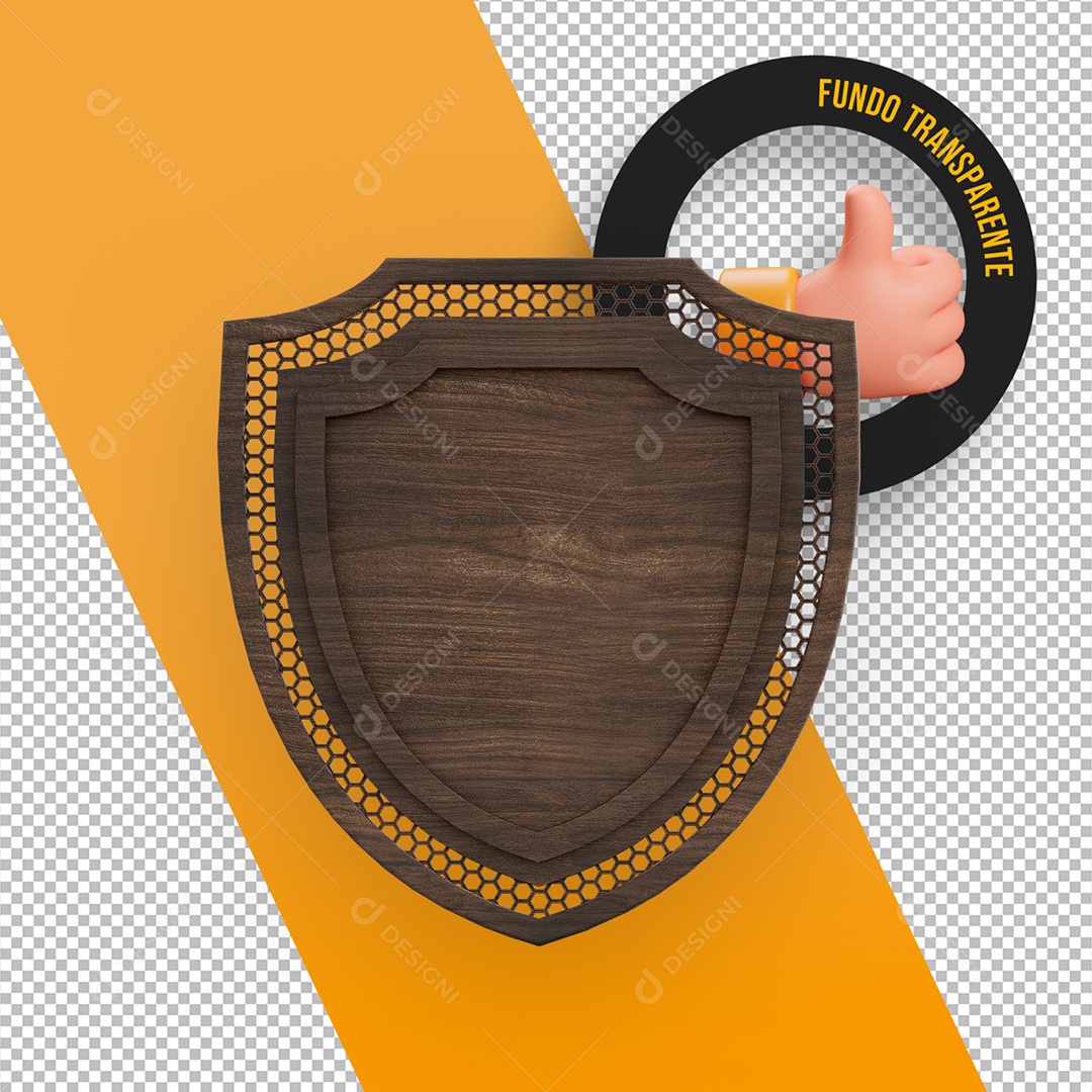Painel de Madeira e Metal com Grades em Forma de Escudo Elemento 3D para Composição PSD
