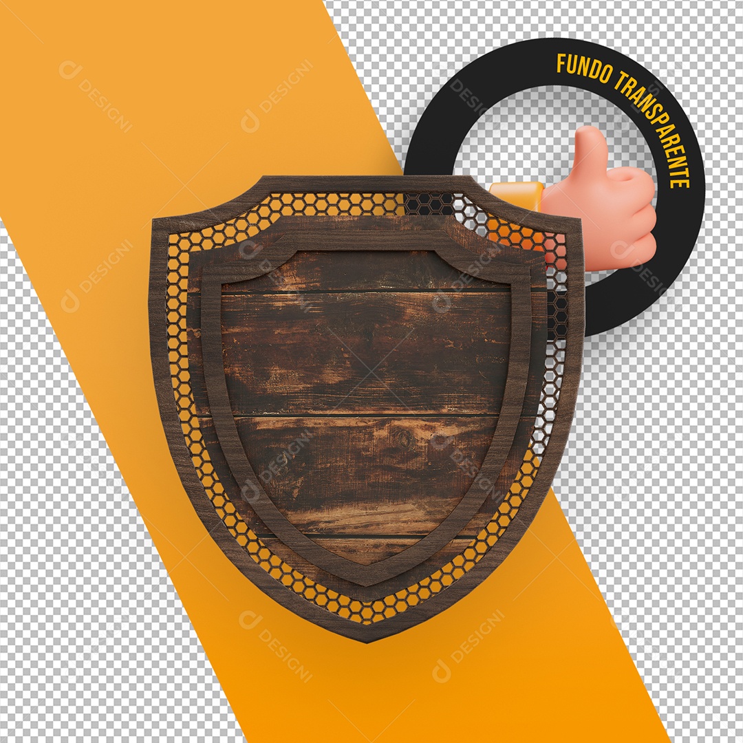 Painel de Madeira e Metal com Grades em Forma de Escudo Elemento 3D para Composição PSD