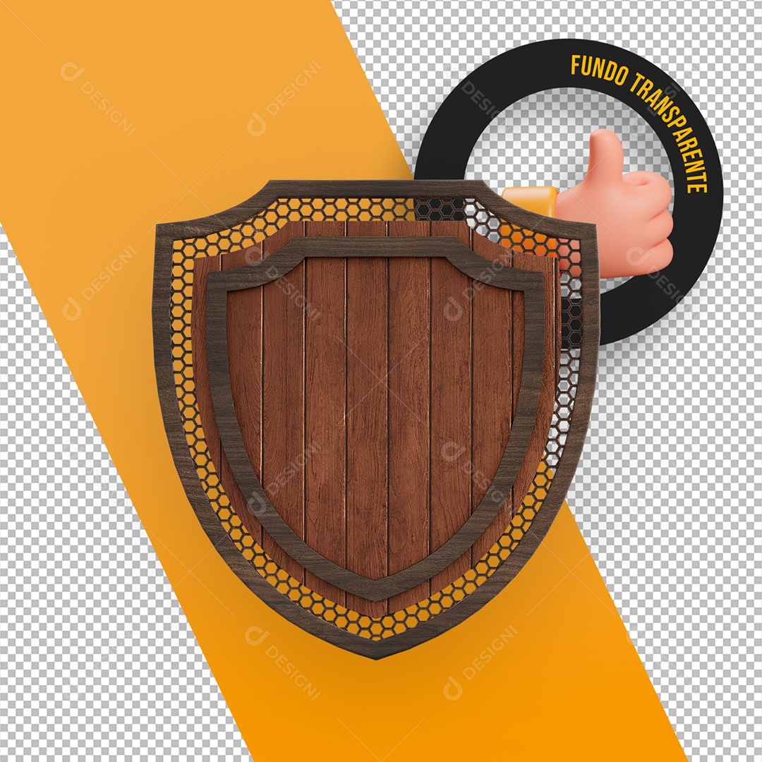 Painel de Madeira e Metal com Grades em Forma de Escudo Elemento 3D para Composição PSD