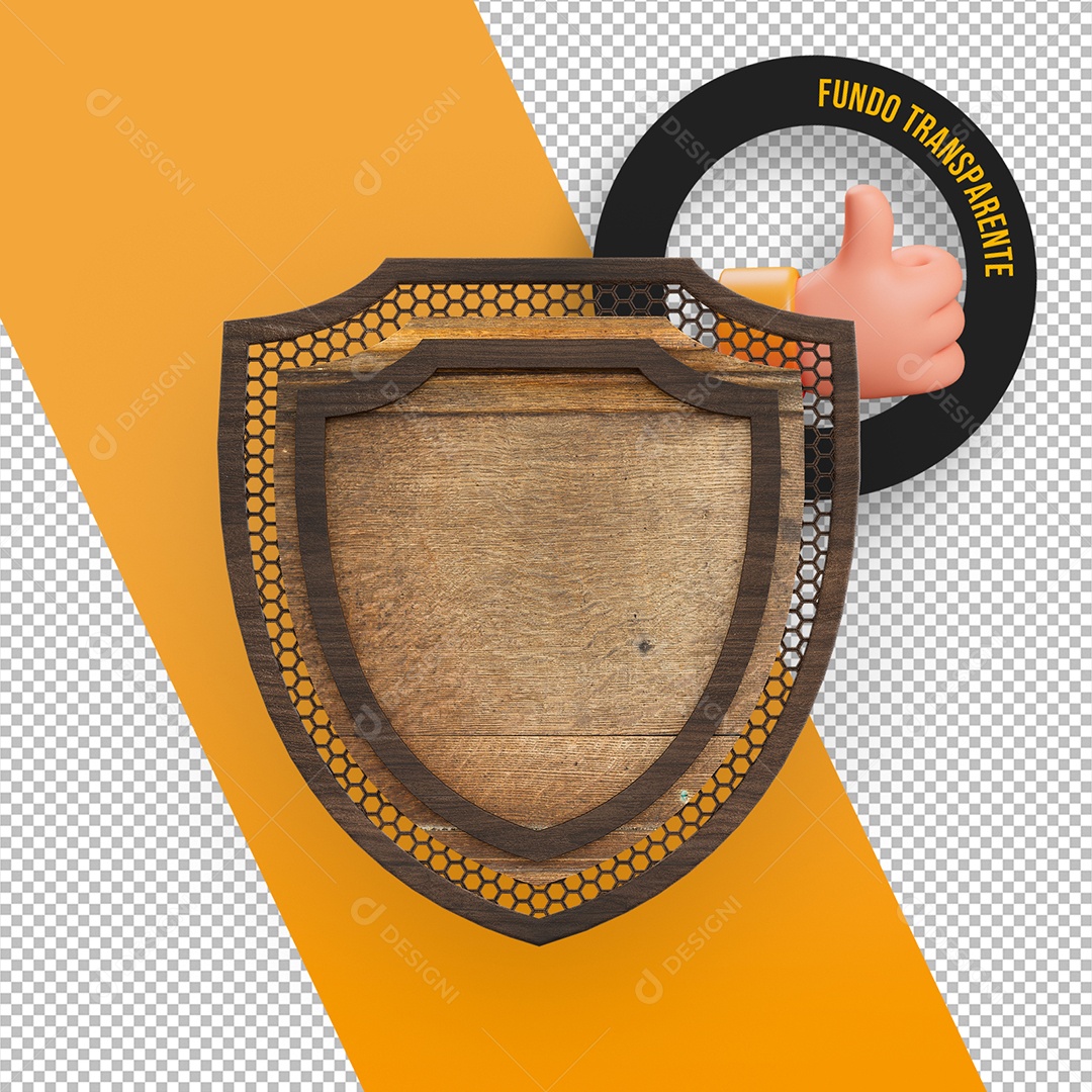 Wood and Metal Panel with Shield Shape 3D Element for PSD Composition
