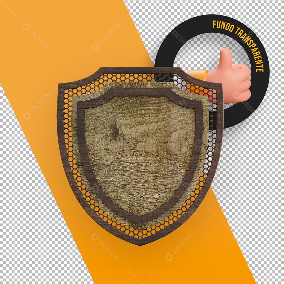 Painel de Madeira e Metal com Forma de Escudo Elemento 3D para Composição PSD