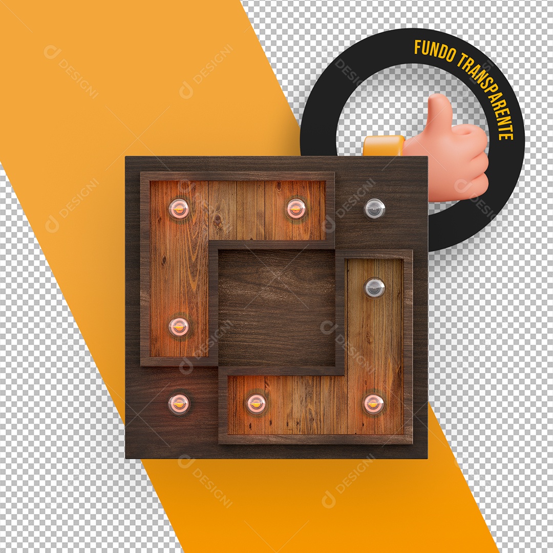 Elemento 3D Painel de Madeira com Lâmpadas para Composição PSD