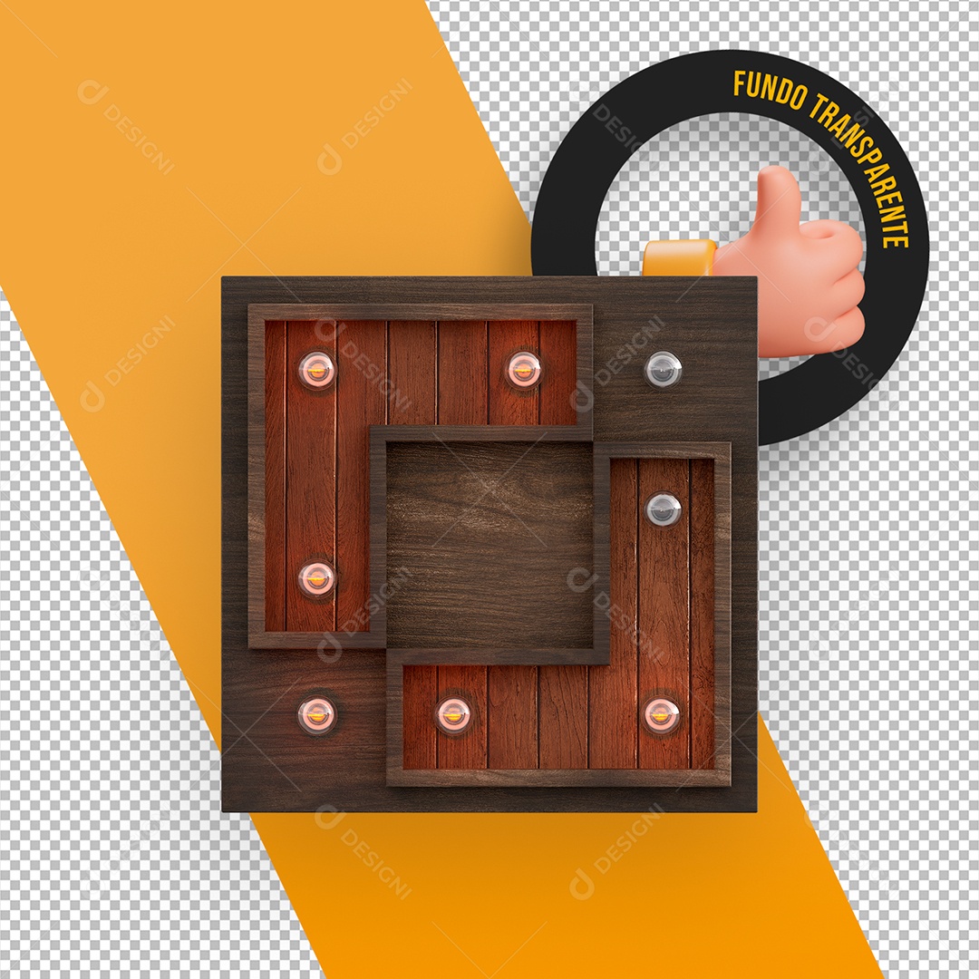 Elemento 3D Painel de Madeira com Lâmpadas para Composição PSD