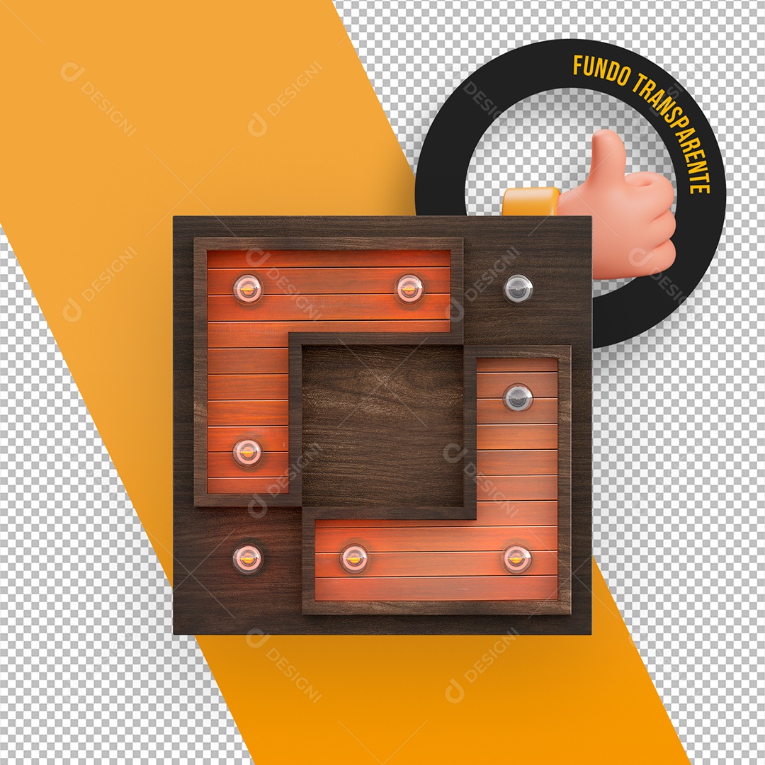 Painel de Madeira com Lâmpadas Elemento 3D para Composição PSD