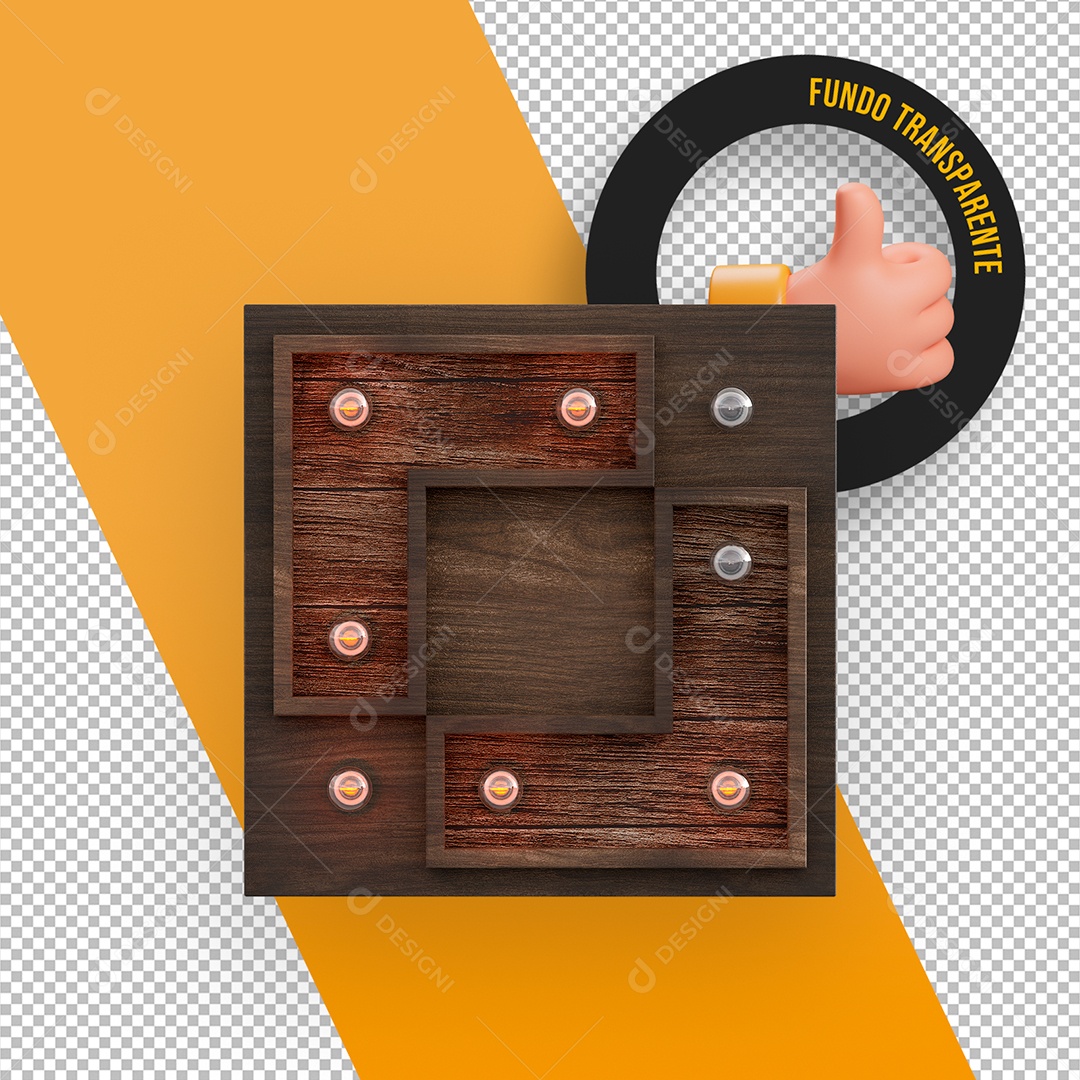 Painel de Madeira com Lâmpadas Elemento 3D para Composição PSD