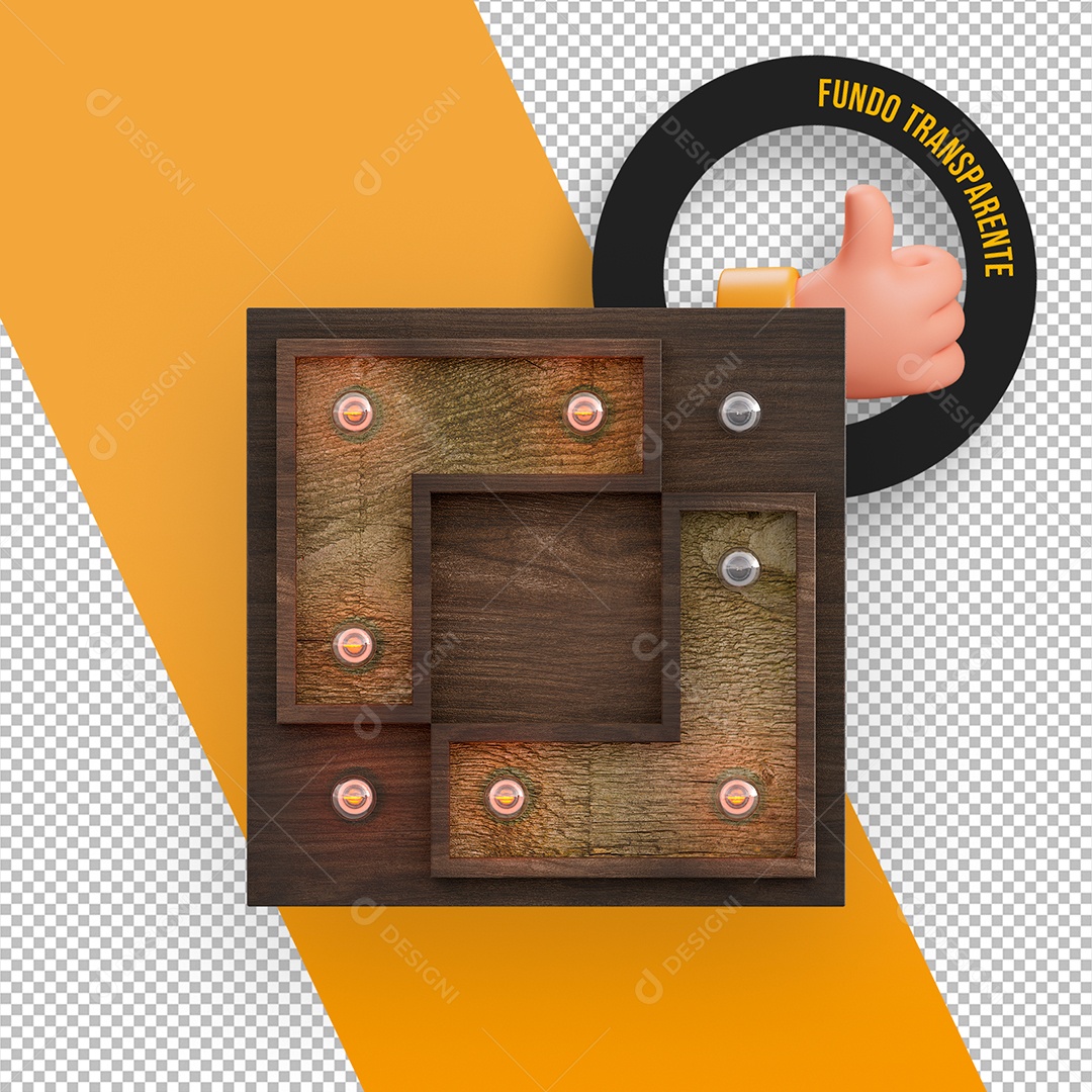 Painel de Madeira com Lâmpadas Elemento 3D para Composição PSD