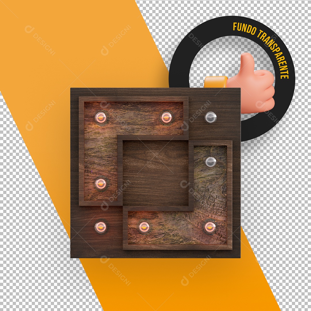 Painel de Madeira com Lâmpadas Elemento 3D para Composição PSD