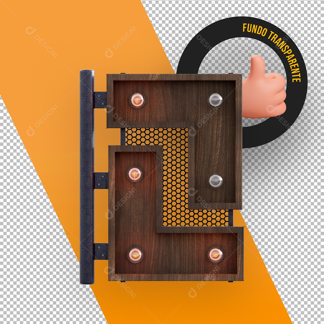 Painel de Madeira e Metal com Grades Lâmpadas para Flyers e Eventos Elemento 3D para Composição PSD