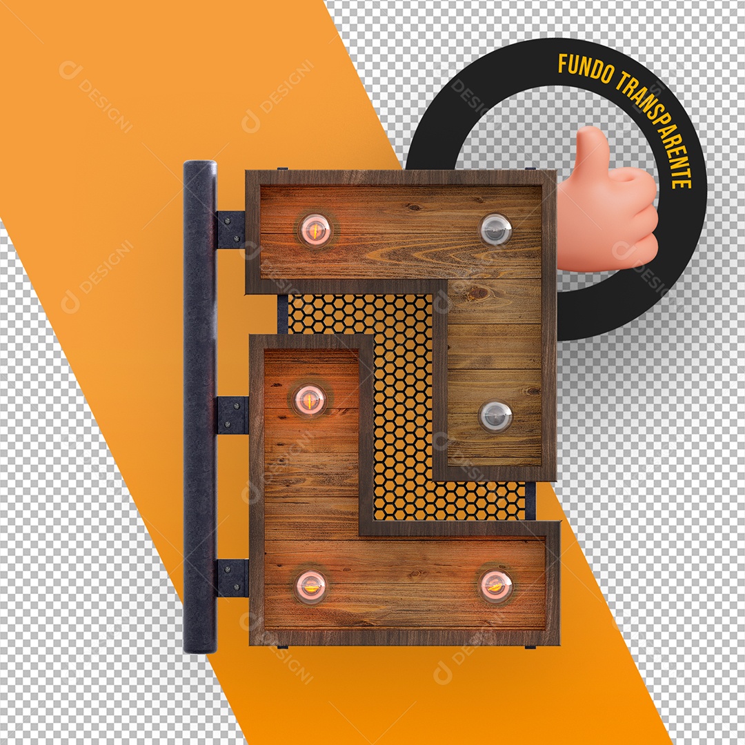 Painel de Madeira e Metal com Grades Lâmpadas para Flyers e Eventos Elemento 3D para Composição PSD