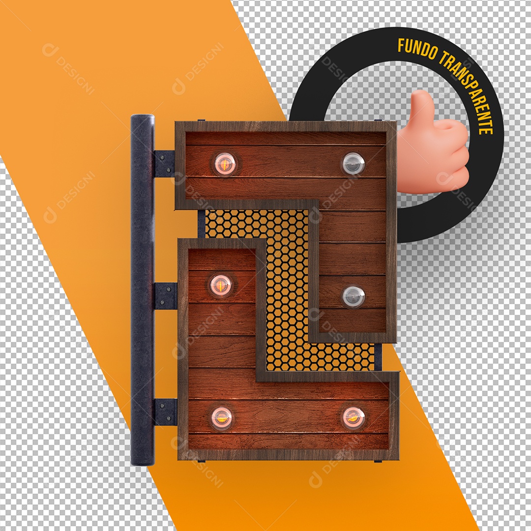 Painel de Madeira e Metal com Grades Lâmpadas para Flyers e Eventos Elemento 3D para Composição PSD