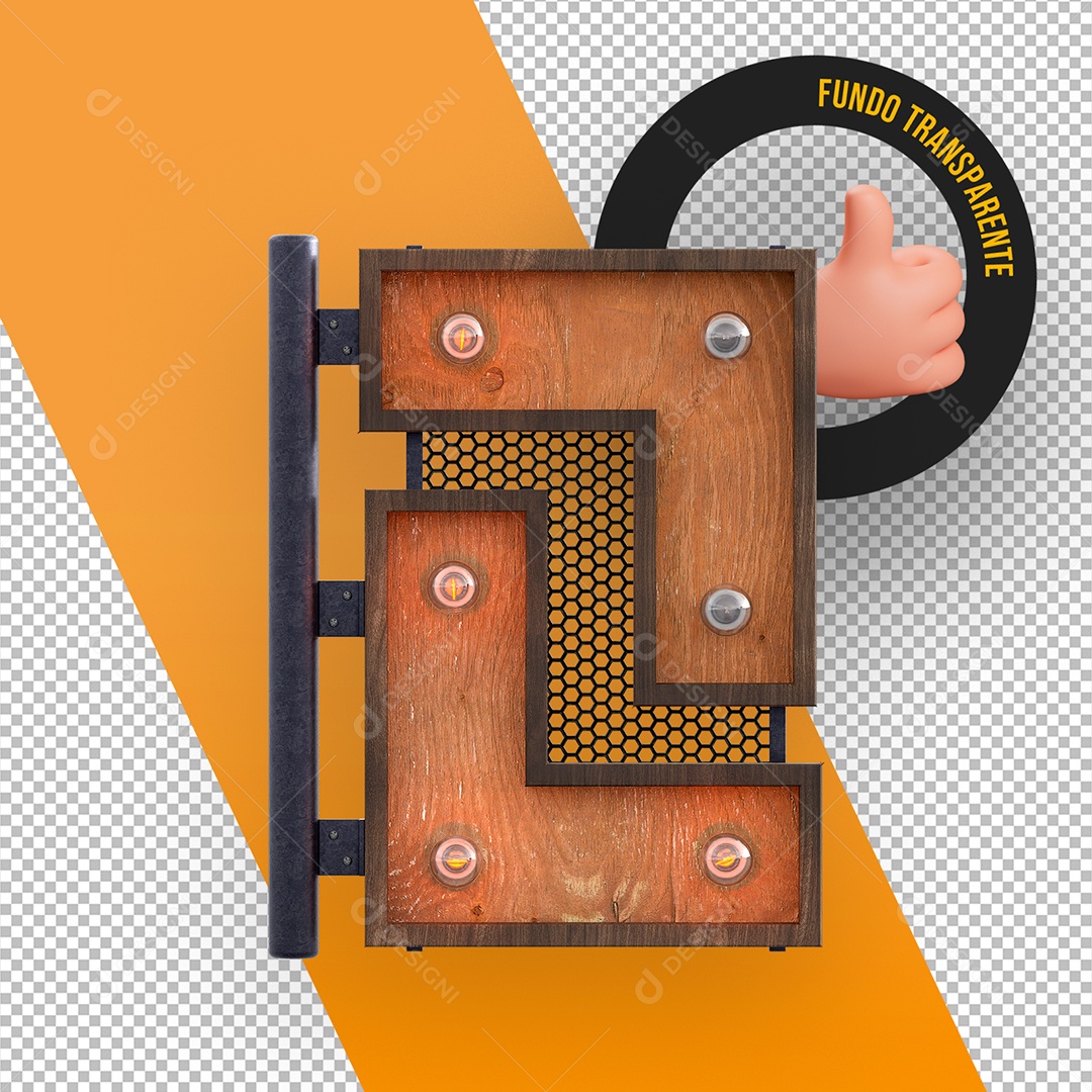 Painel de Madeira e Metal com Grades Lâmpadas para Flyers e Eventos Elemento 3D para Composição PSD