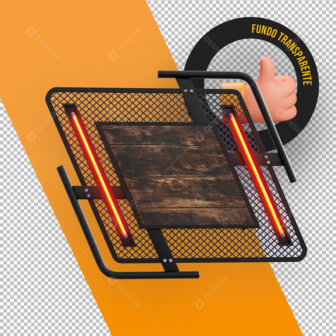 Painel de Madeira e Metal com Grades e Led para Flyers e Eventos Elemento 3D para Composição PSD