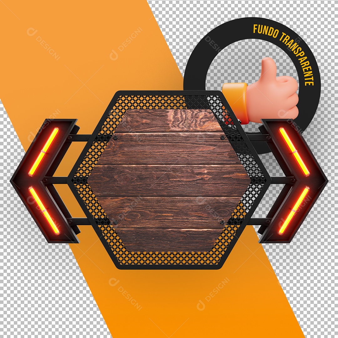 Painel de Madeira e Metal com Grades e Led Elemento 3D para Composição PSD