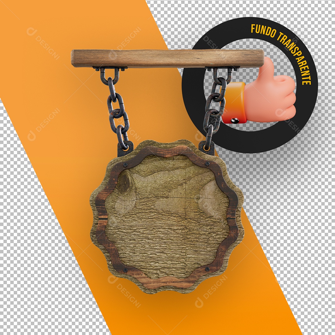 Placa de Madeira Despendurada com Correntes Elemento 3D para Composição PSD