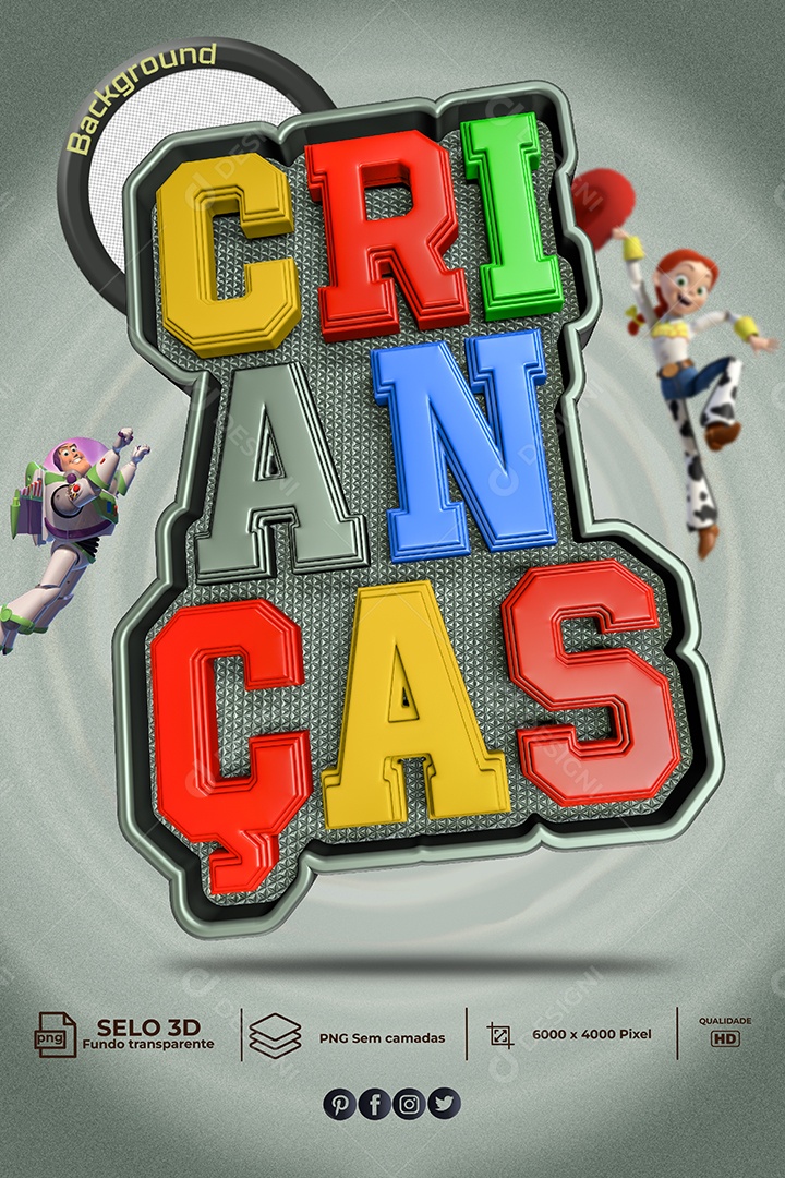 Selo 3D Crianças Para Composição PSD