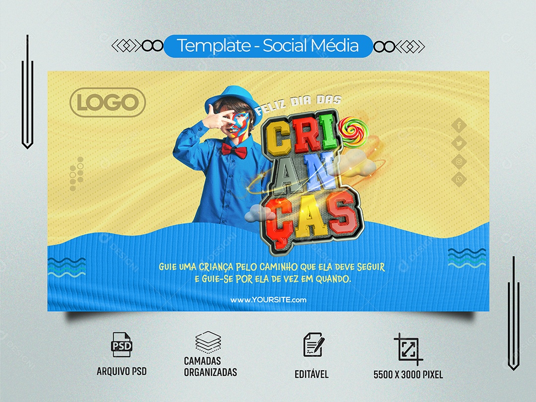 Social Media Banner Feliz Dia Das Crianças PSD Editável
