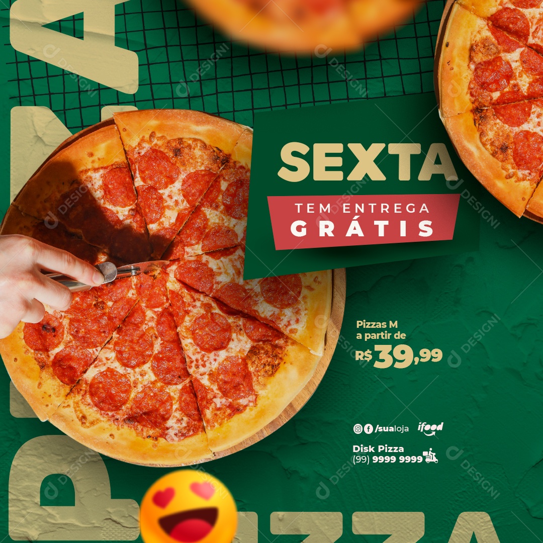 Sexta Tem Entrega Grátis Pizzaria Social Media PSD Editável