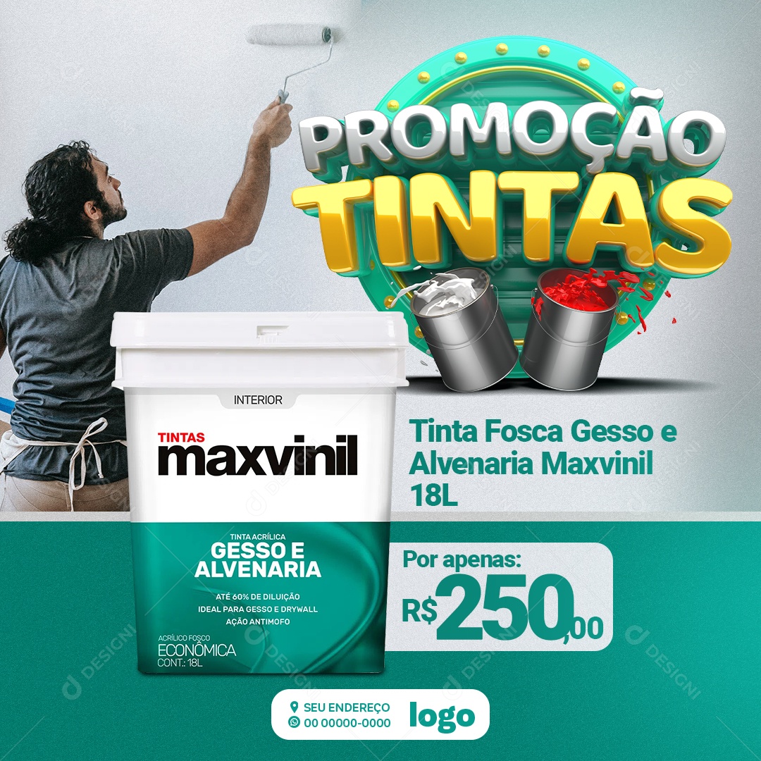 Promoção Tintas Social Mídia Verde e Dourado para Composição PSD